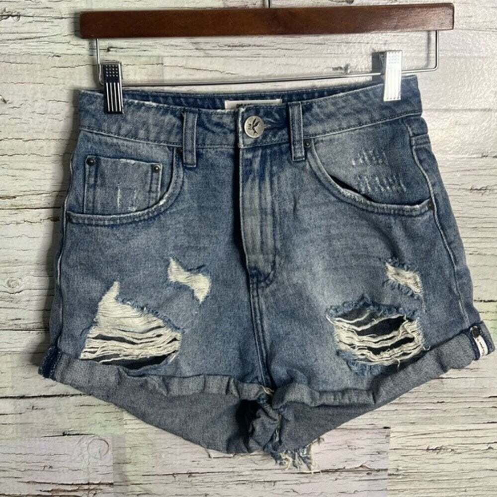One Teaspoon High Waist Bandits Cut Off Denim Shorts 25 Jean 100% Cotton
